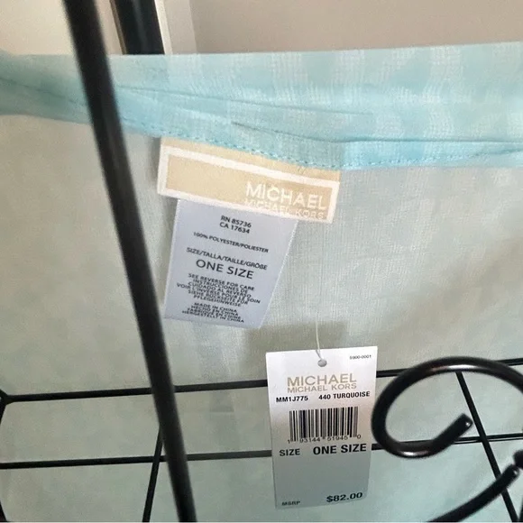 MICHAEL KORS MK Signature Ombre Logo Pareo Turquoise Beach Cover-Up - Picture 7 of 15